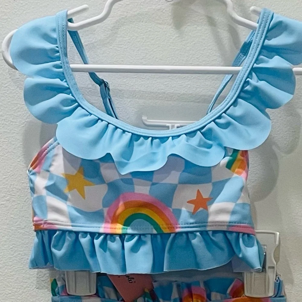 NEW…Girl’s Blue Rainbow Ruffle Two-Piece Swimsuit